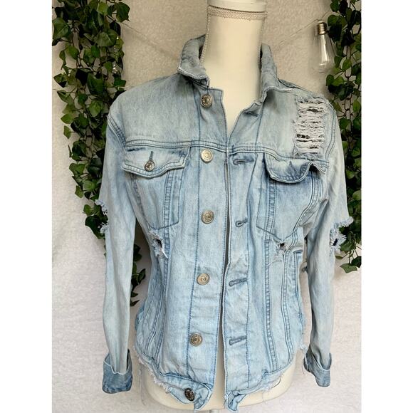 PacSun Cotton Distressed Denim Jean Jacket Men's Small - Picture 2 of 10